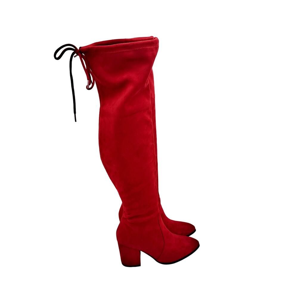 Dream Pairs  Red Women’s Thigh High Boots Over the knee Stretch 3" Block Heel 7